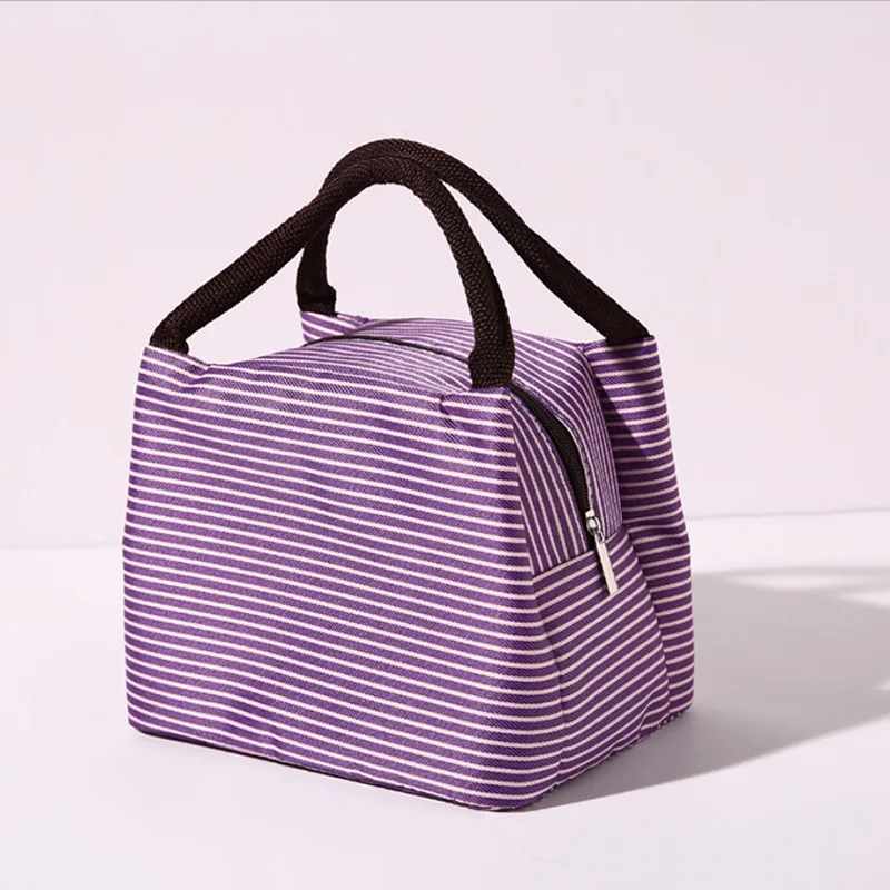 Досуг для женщин портативный холст для обеденного мешка полоса Изолированные сумки-холодильники тепловой еды пикника ланч-сумки дети Ланч-бокс сумка-тоут - Цвет: Purple