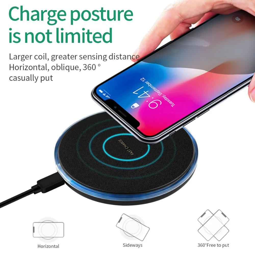 

New Fast Wireless Charger For Samsung Galaxy S10 S9/S9+ S8 Note 10 USB Qi Charging Pad for iPhone 11 Pro XS Max XR X 8 Plus