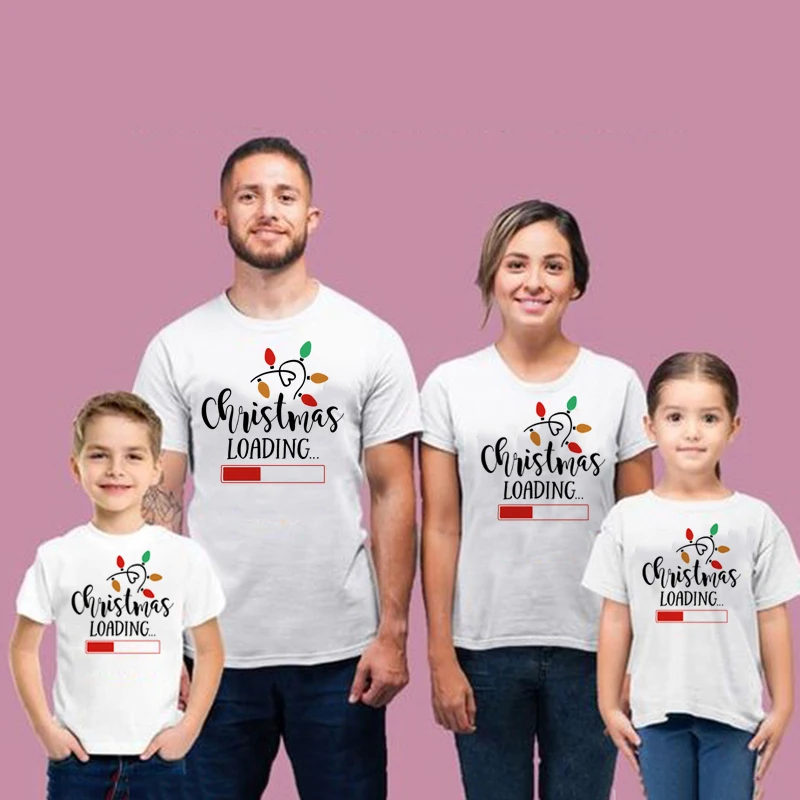 1pcs Christmas Loading Family T Shirt Clothes Mommy Daddy Daughter