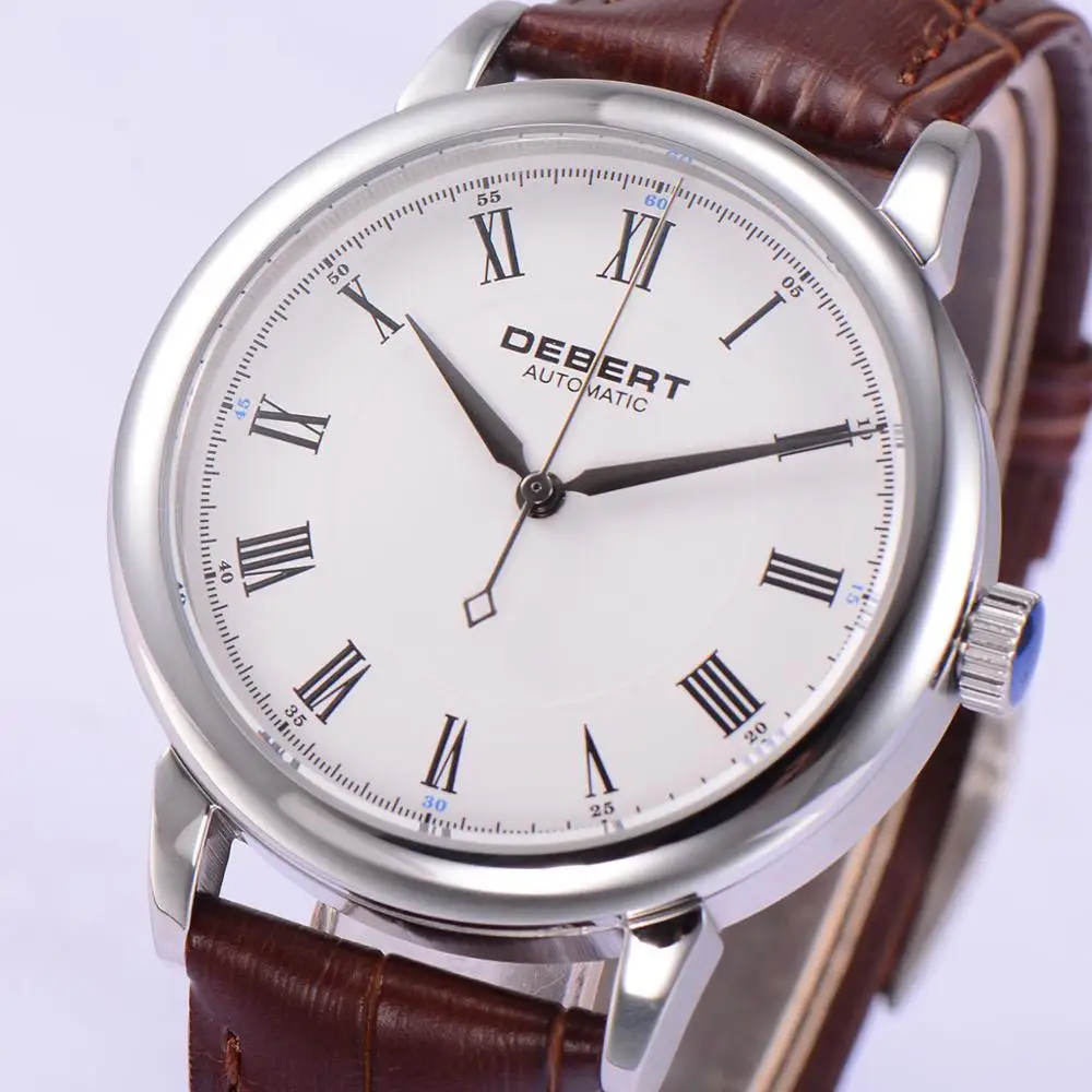 

Debert 40mm 316L ss Seagull Machine Core Automatic Men's Machine Watch White dial Retro-Roman Logo Watch Belt Luxury Brand
