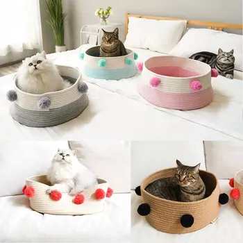 

Pet Cat Bed Basket Nest Cotton Rope Hand Woven Sleeping Kennel Rest Scratching LX9C