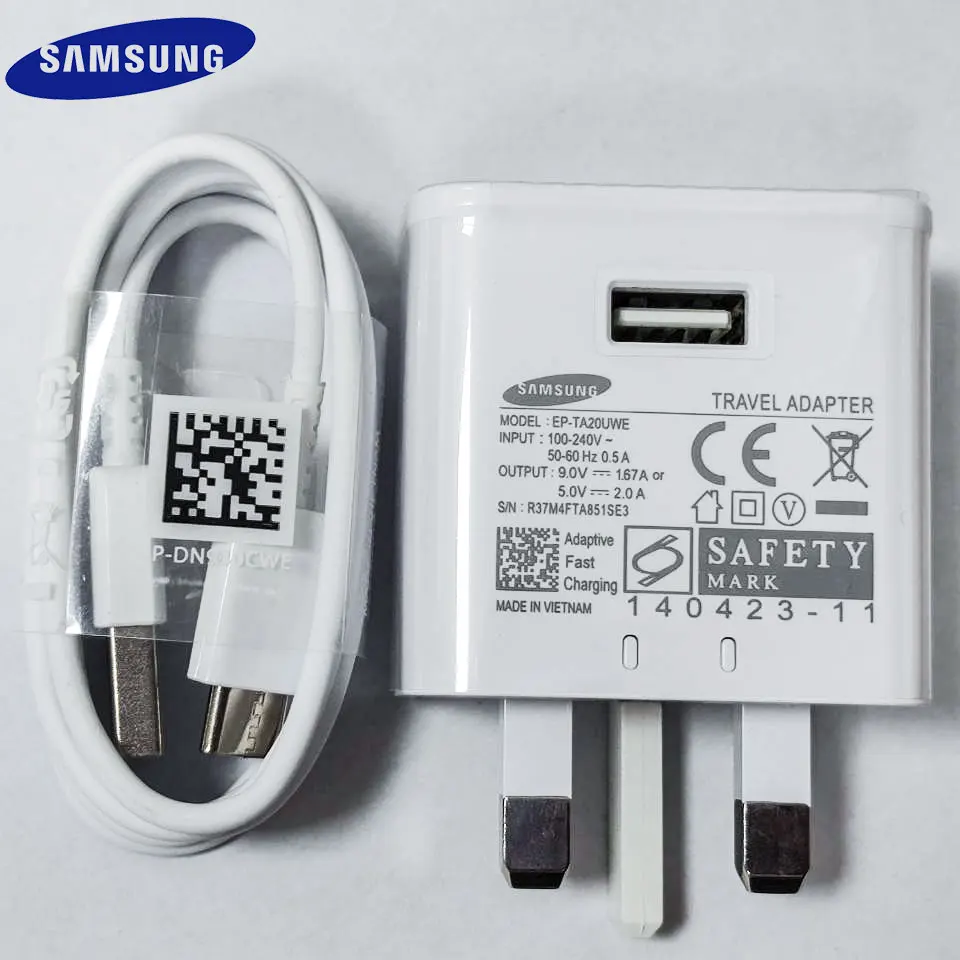 Быстрое зарядное устройство для samsung UK Plug, адаптер для быстрой зарядки, кабель типа C 120 см для samsung Galaxy S8, S9, S10 Plus, note 8, 9, A3, A5, A7, 2017