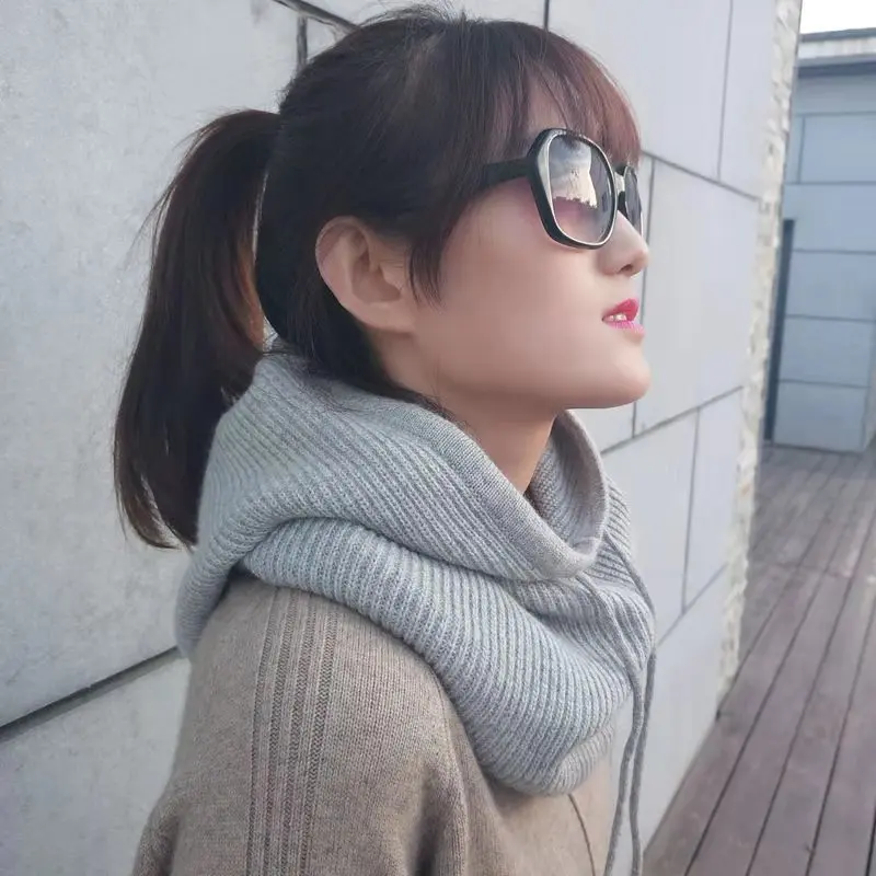 Women Winter Beanie Hat Cashmere Female Knitted Hooded Scarf Balaclava for Women Windproof Warm Wool Cap 3