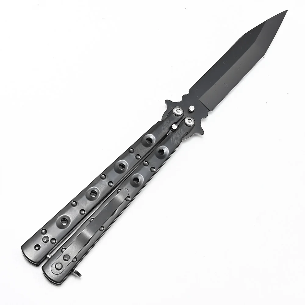 black Открытый складной Balisong Butterly в ноже, Stianless стали Радуга Титан, практическая обучение тупой нож, cs go шестерни - Цвет: black