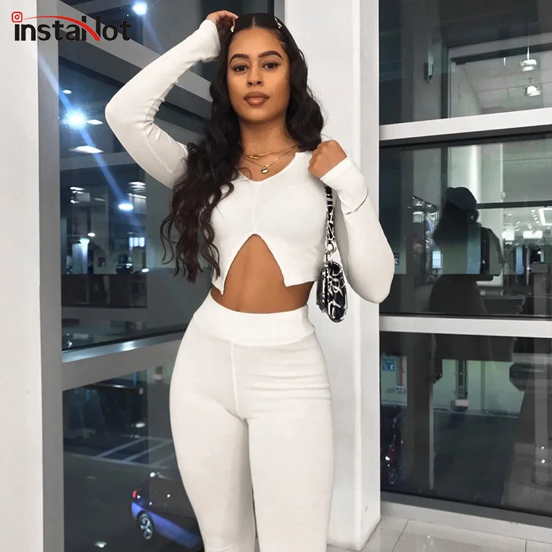 InstaHot/комплект из двух предметов укороченный топ с длинным рукавом и v-образным