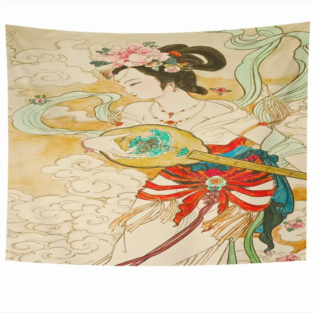 

Colorful Ancient Tradition Guardian Chinese Painting On Beauty Red Asian Famous Woman Thai Epic Legend Tapestries