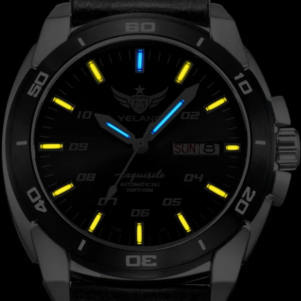 Мужские T100 тритиевые наручные часы, мужские часы для дайвинга Yelang автоматические meachnical H3 наручные часы водонепроницаемые мужские спортивные часы reloj hombre V1020 - Цвет: leather band yellow