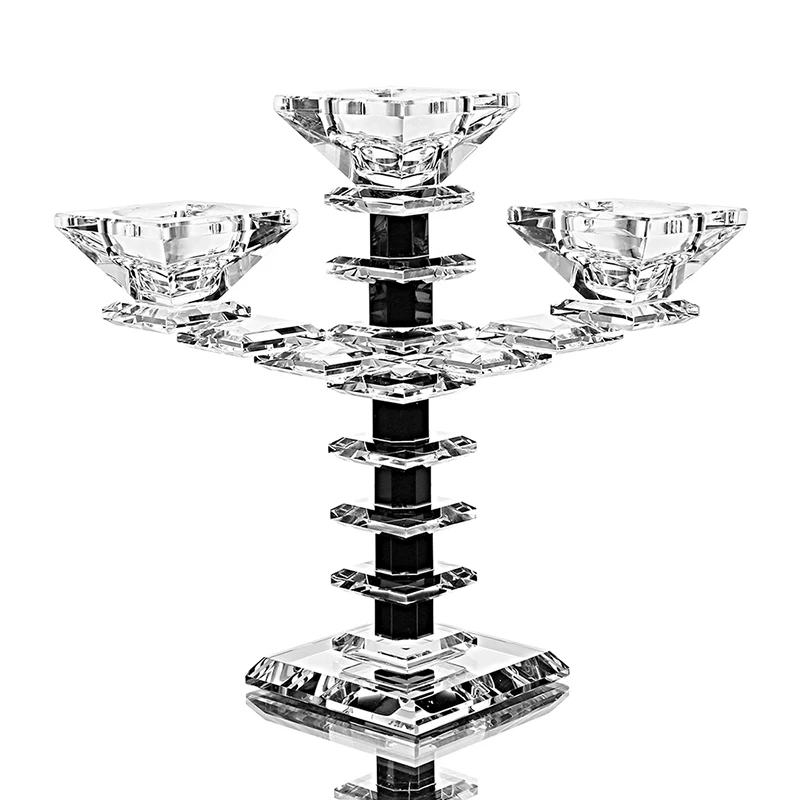 H&D Black Crystal Candle Holders with 3 Arms Candelabra for Wedding