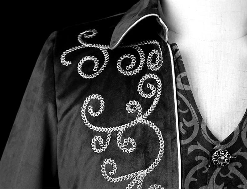 Mens Steampunk Black Velvet Tailcoat Jacket Gothic Victorian Medieval Cosplay Costume Pirate Renaissance Tuxedo Coats 3XL 3