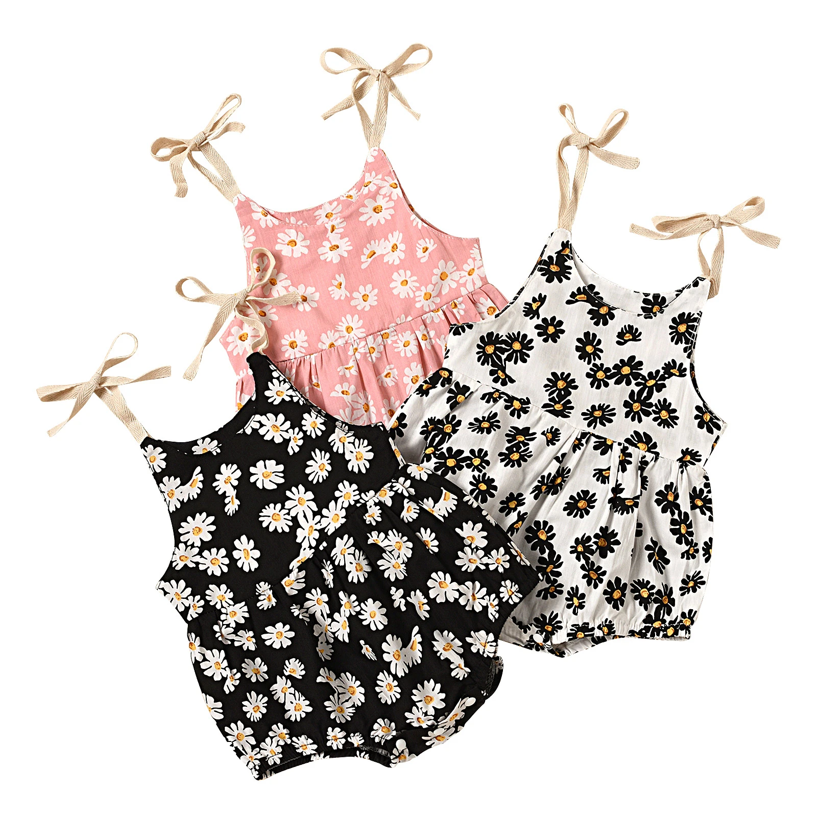 Newborn Infant Baby Boy Girl Romper Summer Cotton Jumpsuit Daisy print Sleeveless Backless Outfits Clothes Baby Bodysuits medium