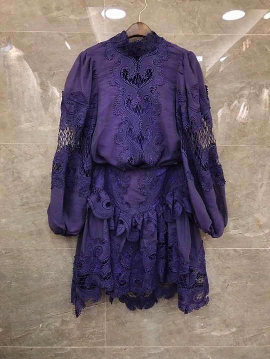 purple Высококачественные Дизайнерские комплекты одежды весенние женские открытые кружевные топы с вышивкой Блузка+ асимметричные сексуальные вечерние юбки для клуба - Цвет: purple