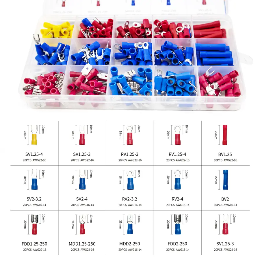 Assorted Spade Terminals Insulated Cable Connector Electrical Wire Crimp Butt Ring Fork Set Ring Lugs Rolled Crimping tool Kit image 9