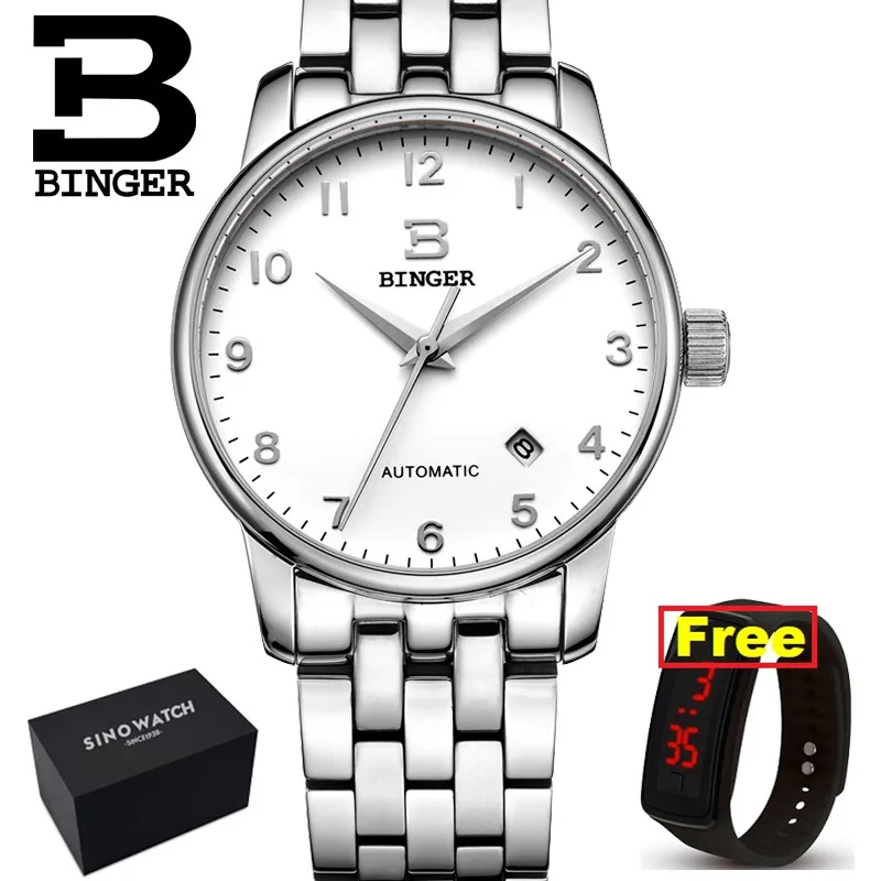 Швейцарский Топ бренд Бингер SAPHIRE часы мужские роскошные брендовые деловые механические наручные часы Авто Дата мужские часы B-5005-8 - Цвет: s-silver whiite-AN