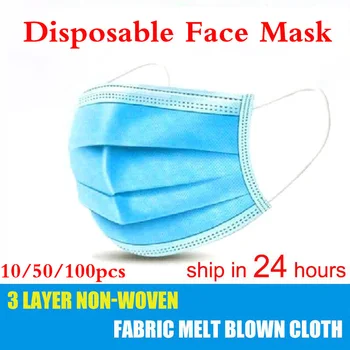 

10/50/100/ pcs Daily Mask Disposable Mask 3 Layers Non Woven Earloop Face Mouth Masks For Adult Breathable Dustproof Filter