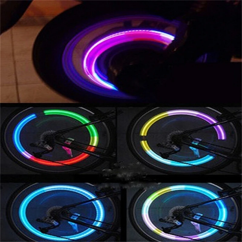Rainbow Color 2x Motor Bike Car Skull Tire Tyre Wheel Valve Stem Caps LED Flash Light Lamp New