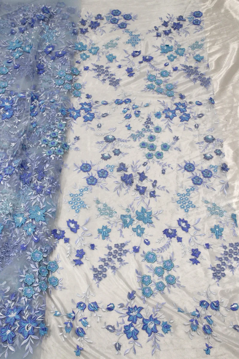 Sky blue lace Tulle Net Mesh 3D Embroidery Flowers Lace Purple Lilac Dresses Lace Fabric Table Cloth Stage Cloth Laces - Цвет: Sky blue lace
