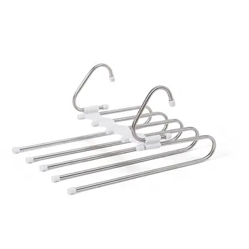 

5 in 1 Wardrobe Hanger Pants Scarf Skirt Storage Clothing Hanger Organizing Non Slip Stainless Steel Portable Foldable