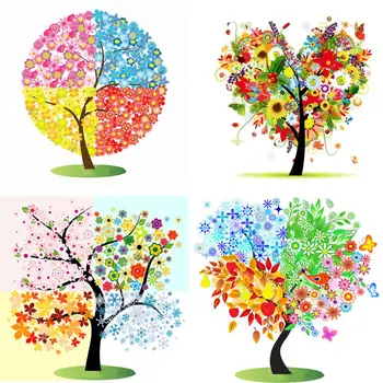 

4 Pack Four Season Tree 5D DIY Diamond Painting Heart Shaped Kits Full Drill Rhinestone Embroidery Cross Stitch Home Decor Craft