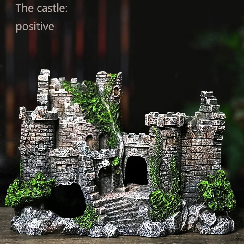 Аквариум древний замок украшения смолы искусственный строительные рок пещера