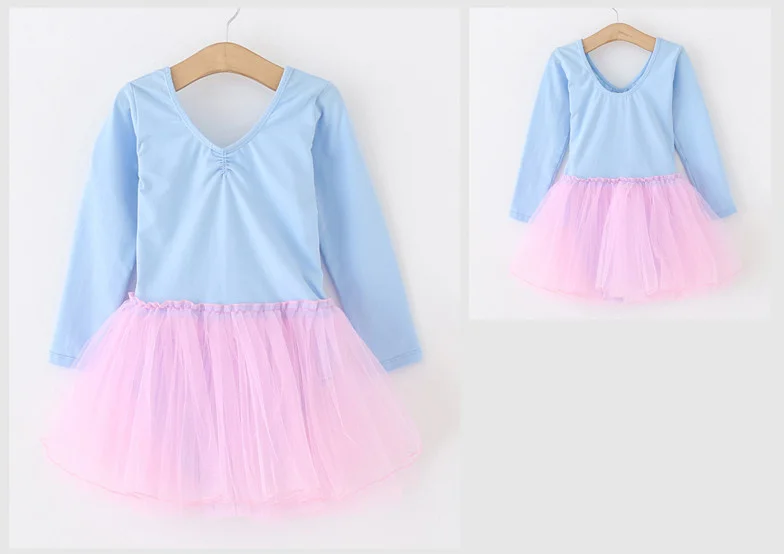 Combed Cotton Ballet Dress Dance Dress Tutu Ballet for Girls Kids Children High Quality Ballerina Long Sleeves Tulle Dance