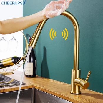 

Pull Out Kitchen Sink Touch Faucet Smart Sensor Automatic Tap Hot Cold Water Mixer Touch Control Crane Stainless Steel Faucets