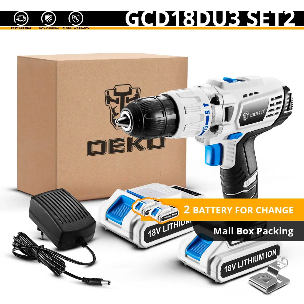SET 2 DEKO GCD18DU3 DC 18 в электрическая отвертка аккумуляторная дрель ударная мощность Драйвер литиевая батарея 13 мм 50Н. М 2 скорости для деревообработки - Цвет: SET 2