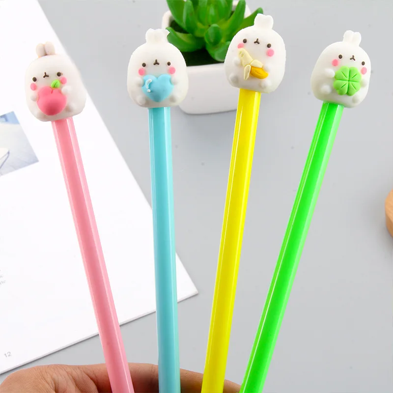 Cartoon creative rabbit holding fruit black gel pen School Stationery Office Suppliers Pen Kids Gifts
