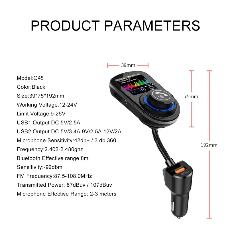 JaJaBor fm-передатчик Bluetooth автомобильный комплект Handsfree автомобильный mp3-плеер Поддержка папки воспроизведение песни Поддержка TF карты U диск воспроизведения