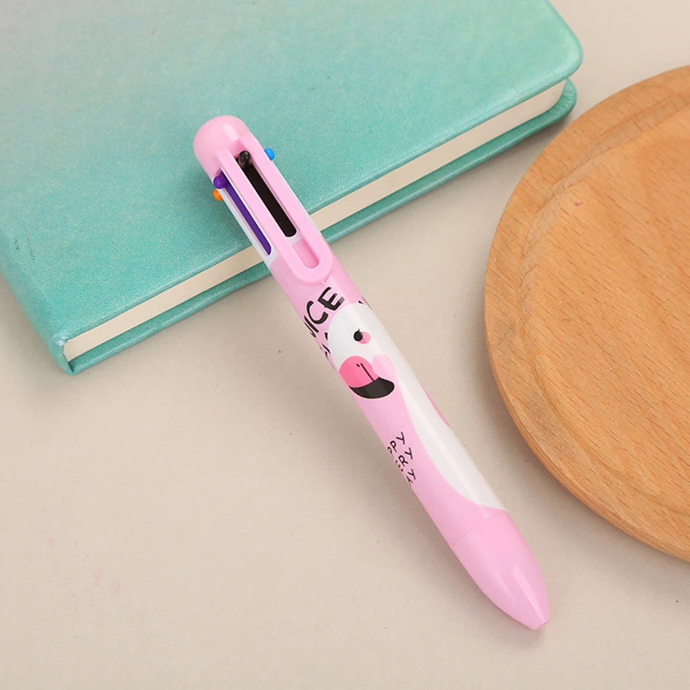 

2Pcs cartoon flamingo multicolor ballpoint pen multi-function 6 in 1 color ballpoint pen stationery creative school supplies