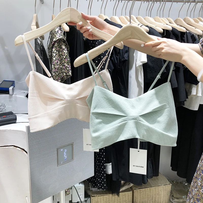 

Summer Camisole Top Women New Fashion Sweet Temperament Pleated Underwear Slim Back Bow Wrap-around Strapped Vest Shirt