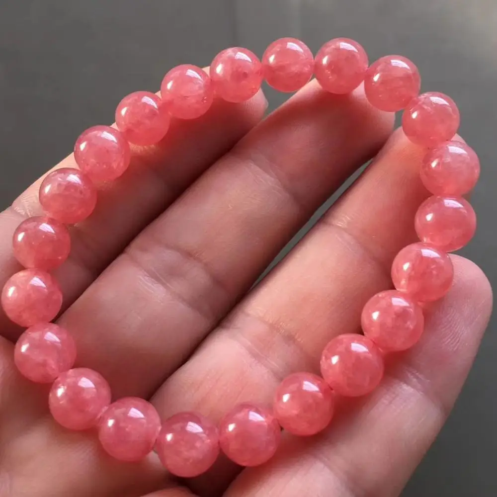 

Certificate Natural Rose Red Rhodochrosite Argentina Round Beads Woman Bracelet 8.5mm Gemstone Fashion New style AAAAA