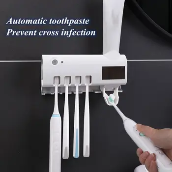 

No Need To Charge Toothpaste Dispenser Holder Sanitizer Solar Energy UV Toothbrush Disinfectant Cleaning Agent Storage Bathroom