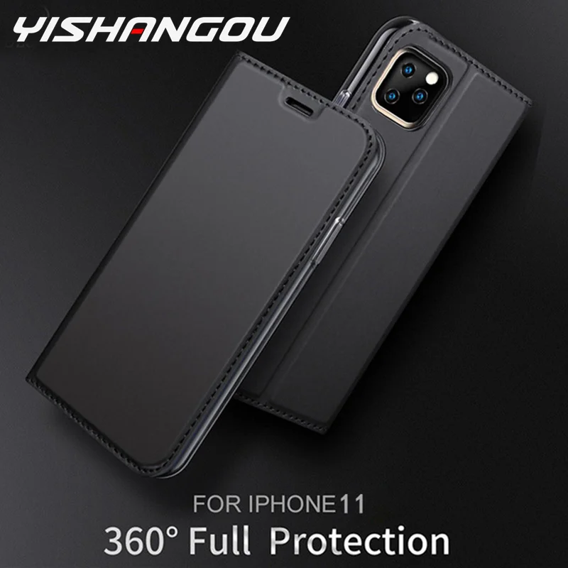 YISHANGOU Тонкий Магнитный кожаный мягкий флип-чехол-книжка для iPhone 11 Pro Max 5," 6,1" 6," держатель для карт с подставкой