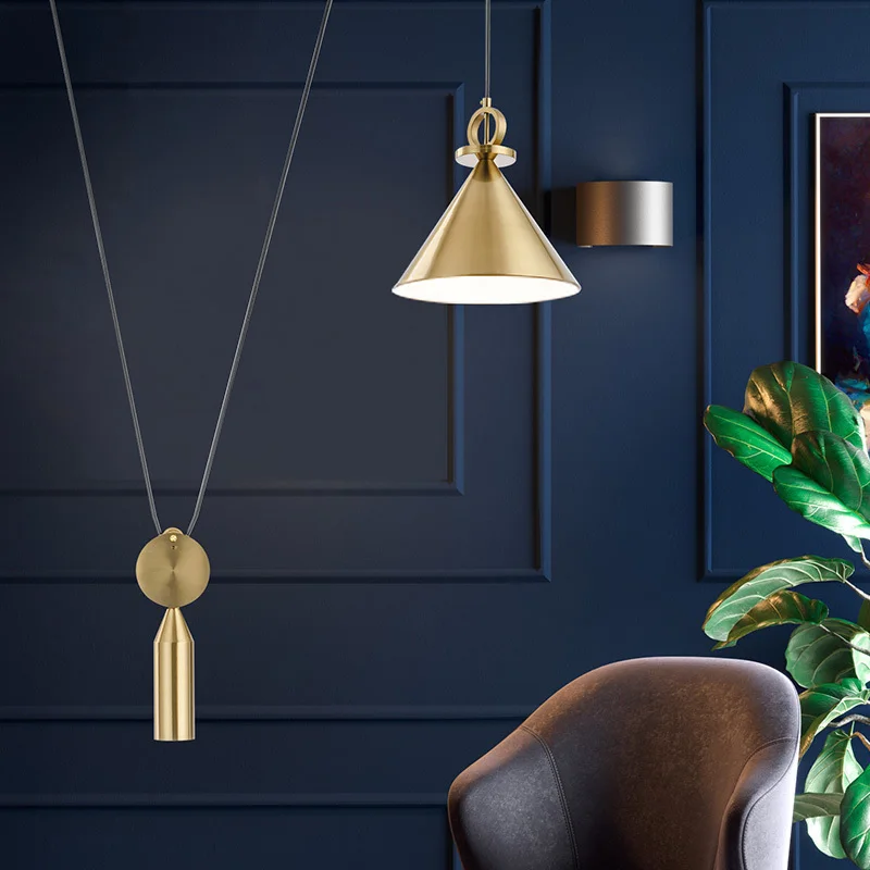 Bedside Suspension Adjustable Pendant Lights Pulley Bedroom Hanging Lamp Brass Color Hanglamp Kitchen Living Room Pendant Lamp