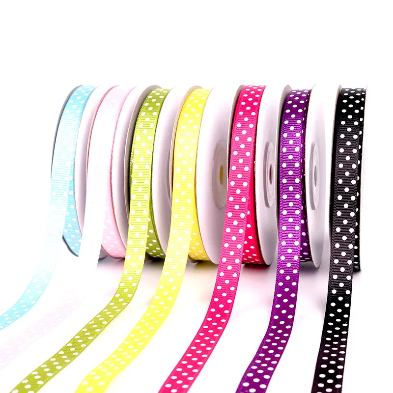 

Polka Dots Printed Grosgrain Ribbons Wedding Festival Party Decorations Bow Craft Card Gifts Wrapping Supplies DIY 10mm 5Yards
