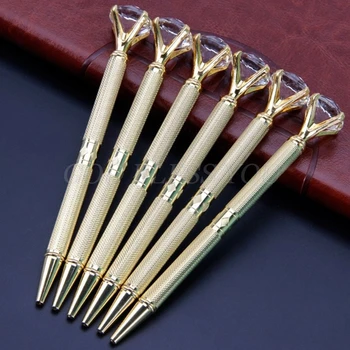 

Big Diamond Crystal Pen Gem Ballpoint Pen Metal Ring Roller Ball Pen Office Supplies Drop Shipping