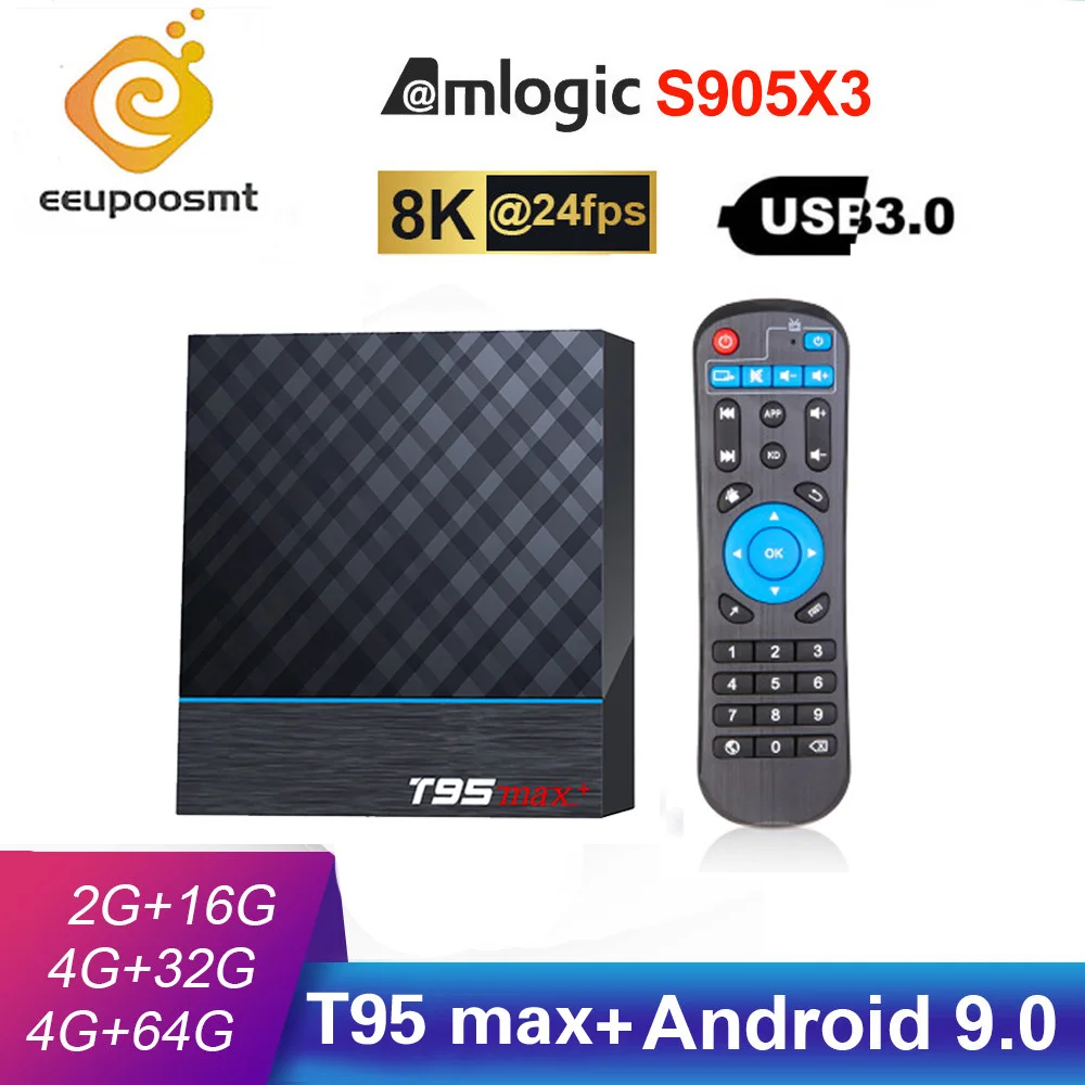 T95 MAX Plus Smart tv Box S905X3 64 Bit Android 9,0 4GB rom 64GB ram tv Box 2,4G+ 5G двухдиапазонный WiFi UHD 8K Media Playr PK X96 Air