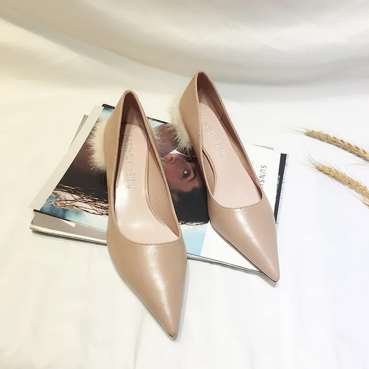 

New Style Pointed-Toe High Heel Shoes 2018 New Style Fashion Rabbit Fur Small Fragrant Business WOMEN'S Shoes Guangzhou WOMEN'S