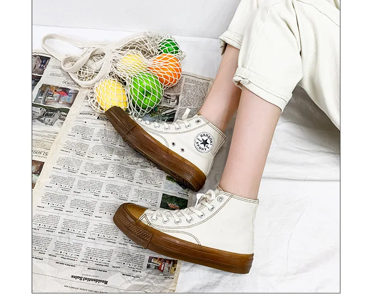 Парусиновая обувь Для женщин Повседневное кроссовки анти-скольжения уличный стильный скейтборд обувь с высоким верхом из бежевый Цвет для девочек; модная обувь в стиле ретро; большие размеры 35-40