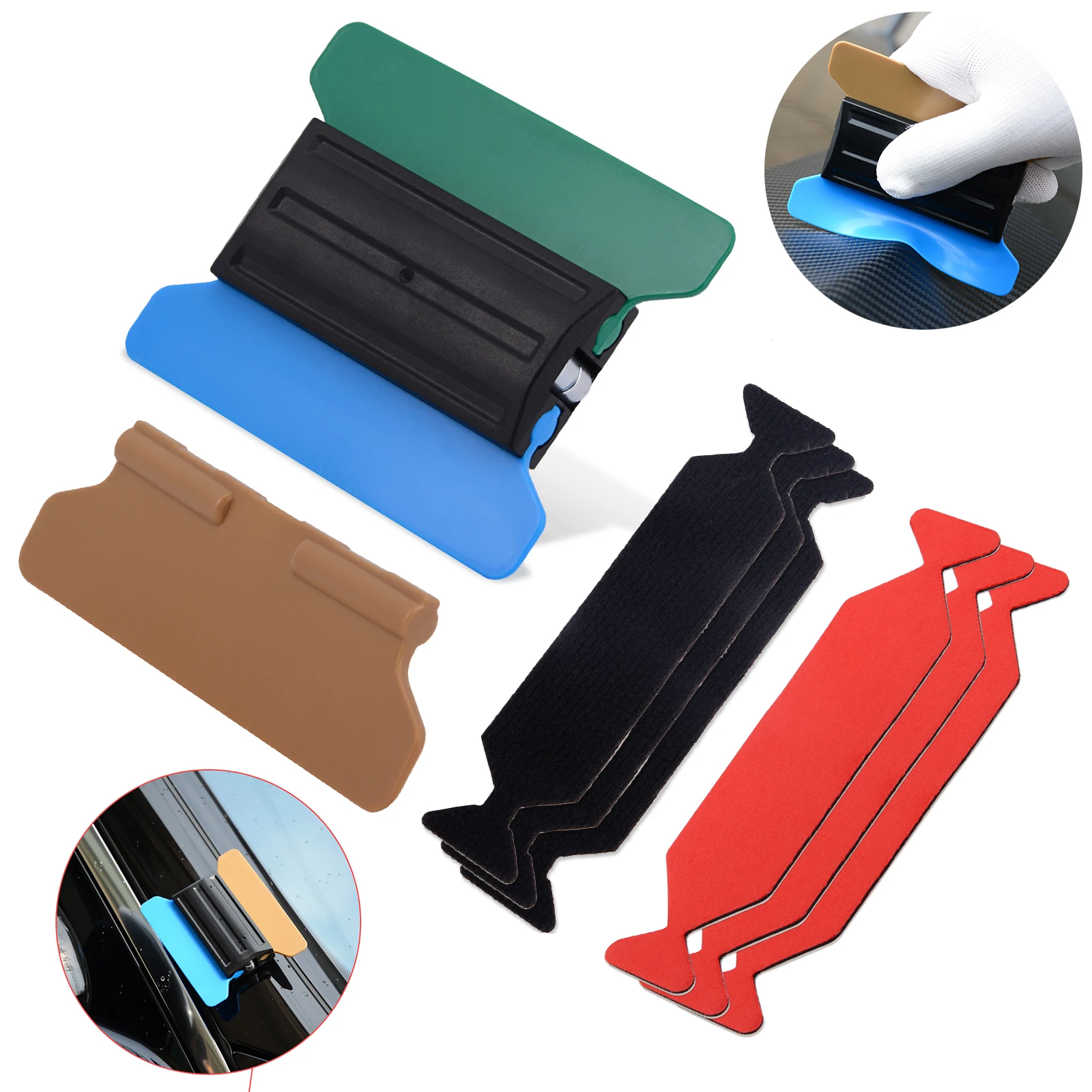 Magnet Vinyl Squeegee with 6pcs Cloth Carbon Fiber Foil Car Wrap Scraper Window Tinting Tool Auto Wrapping Accessories car wrapping tools vinyl squeegee window tinting squeegee automotive film tools scraper tool kit
