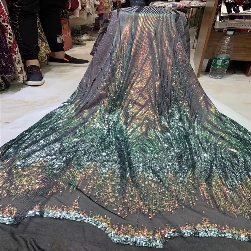 Последняя расшитая блестками африканская ткань для тюли кружевная в зеленом цвете высокое качество нигерийские Блестки Свадебное кружево для платья швейная ткань