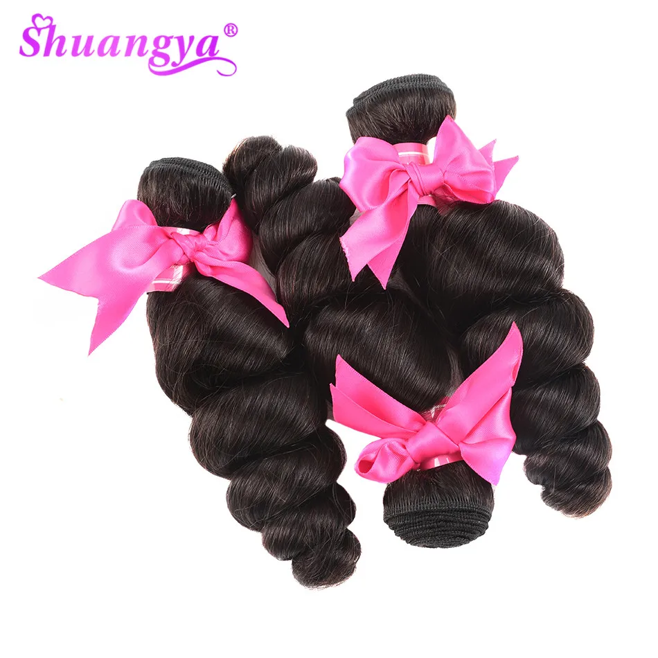 

Shuangya Hair Peruvian Hair Weave Remy Hair Bundles 3 Bundles Loose Wave Hair 100% Human Hair Bundles 8-28 Inch Hair Extension