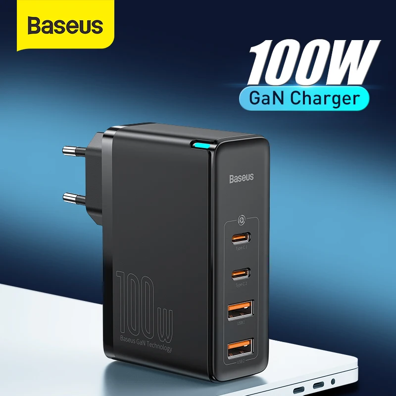 Baseus fast charger GaN 2 x USB Type C / USB 65W QC PD blue