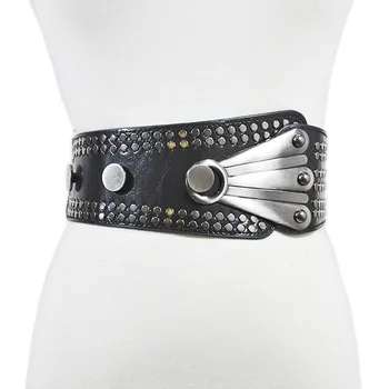 

Fashion Slim Corset Belt Belt elastic belt Women's waistband belt elastic belt punk style wind rivet inlaid oblique belt