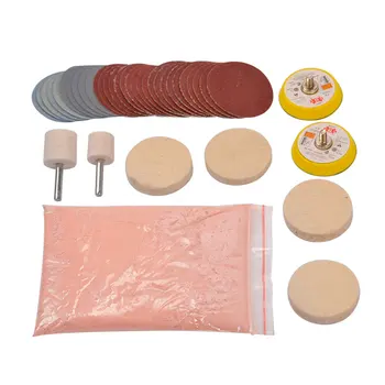 

34pcs/Set Deep Scratch Remove Glass Polishing Kit 8 OZ Cerium Oxide+ Sanding Disc + Wool Polishing Pad For Windscreen Windows