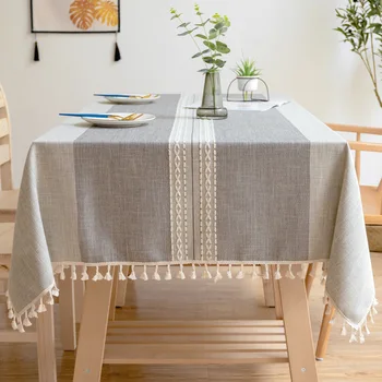 

Fashion Cotton Linen Stripe Designs Tablecloth With Tassels Rectangular Tea Table Cover Wedding Dining Table Cover Cloth