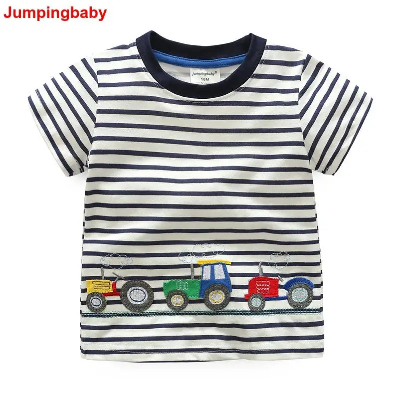 Jumpingbaby/ г. Детская футболка детская футболка Летняя одежда для маленьких мальчиков Топ, Camiseta roupas infantis menino Camisetas, рубашка в полоску