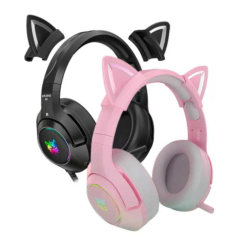 Ecouteurs Filaires De Gamer Oreille De Chat Rose Avec Micro 21 Pour Telephone Ps4 Pc Usb 3 5mm Aliexpress