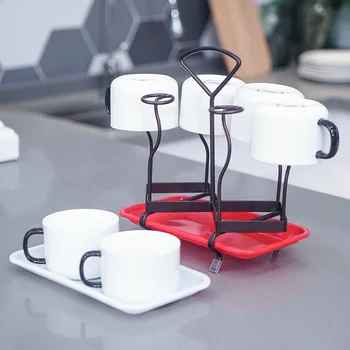 

Hanging Cup Drainer Storage Holder Iron Water Glass Beer Mug with Handle 6 Hooks Water Cup Drain Rack Household Glass Cup Holder
