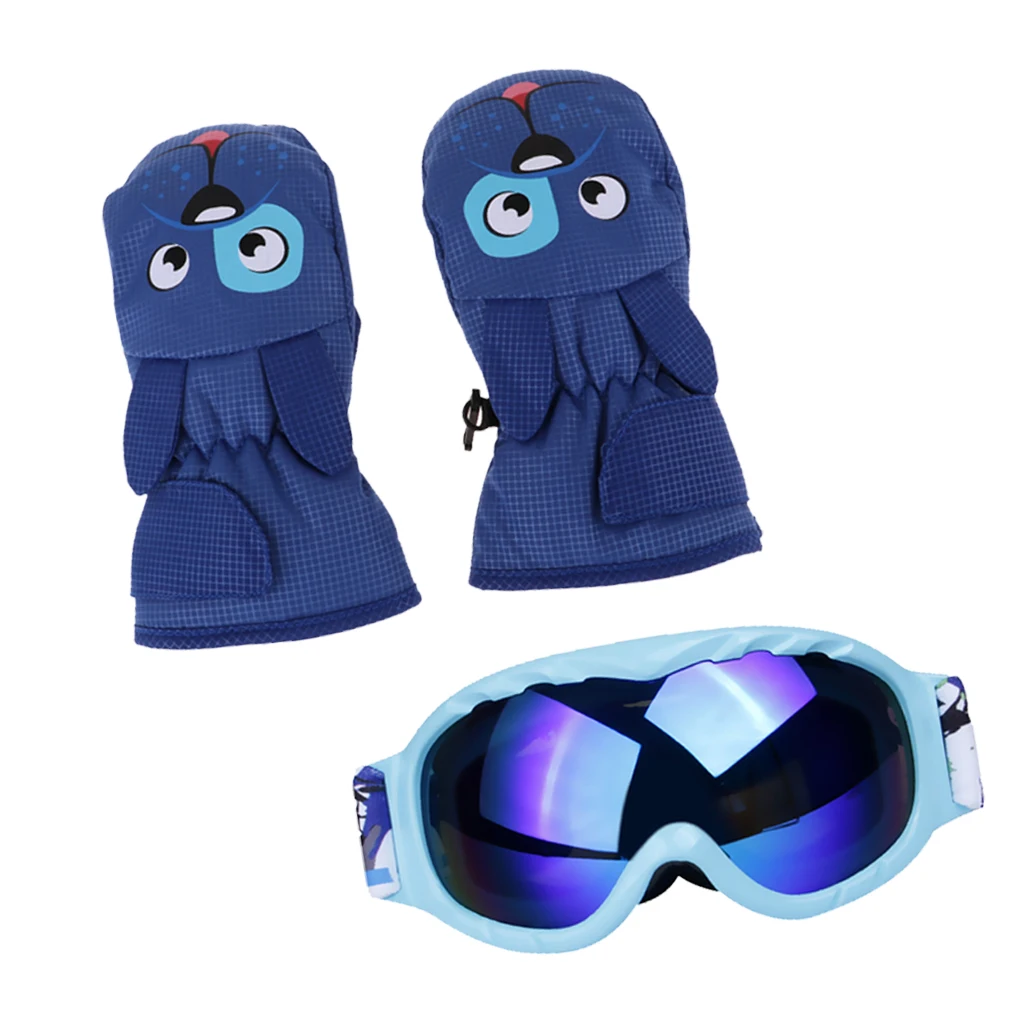 Детские зимние перчатки варежки лыжные снежные противотуманные очки лыжные перчатки и очки для сноуборда